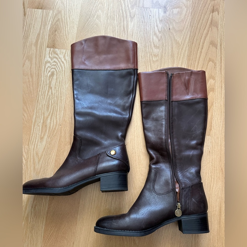NEW Franco Sarto Size 8.5 M Brown Leather Fashion Zip Riding Boots BROWN BLACK
